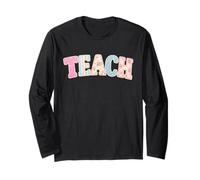 Teach Patchwork Floral Stripes, Teacher Vintage Cottage core Long Sleeve T-Shirt