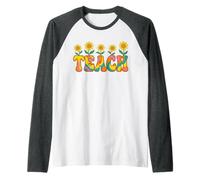 Teach Retro 70s Groovy Flower Power Daisy Raglan Baseball Tee