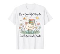 Teach Second Grade Goose Teacher Back to School Cute Value Graphic T-Shirt, Men, White, XL