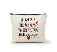 Teach Tiny Humans Makeup Bag for Teachers - Canvas Cosmetic Pouch with Rainbow Print, Zipper Organizer for Makeup, Pens, Stationery, Toiletries, Cream (Big Heart Canvas)