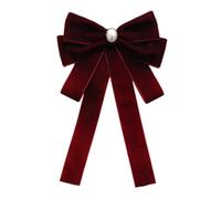 [TEACH TO] A sophisticated pre-tied bow tied with rhinestone pearl decoration for uniforms Student Velvet Bowknot Tie Clip Pearls Brooch Bowtie
