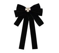 [TEACH TO] A sophisticated pre-tied bow tied with rhinestone pearl decoration for uniforms Student Velvet Bowknot Tie Clip Pearls Brooch Bowtie