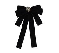 [TEACH TO] A sophisticated pre-tied bow tied with rhinestone pearl decoration for uniforms Student Velvet Bowknot Tie Clip Pearls Brooch Bowtie