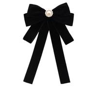 [TEACH TO] A sophisticated pre-tied bow tied with rhinestone pearl decoration for uniforms Student Velvet Bowknot Tie Clip Pearls Brooch Bowtie