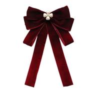 [TEACH TO] A sophisticated pre-tied bow tied with rhinestone pearl decoration for uniforms Student Velvet Bowknot Tie Clip Pearls Brooch Bowtie