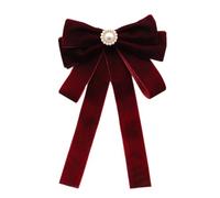 [TEACH TO] A sophisticated pre-tied bow tied with rhinestone pearl decoration for uniforms Student Velvet Bowknot Tie Clip Pearls Brooch Bowtie