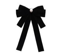 [TEACH TO] A sophisticated pre-tied bow tied with rhinestone pearl decoration for uniforms Student Velvet Bowknot Tie Clip Pearls Brooch Bowtie