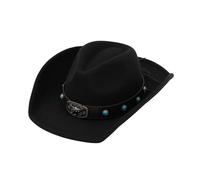 [TEACH] Vintage Felt Hat for Men and Women with Bullhead and Gemstone Leather Belt Accent