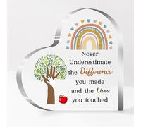 Teacher Acrylic Plaque Heart Ornaments Women Men Teacher's Day Gifts Sign Students Graduation Professor Appreciate Christmas Birthday Tutor Retirement Thank You Mentor Keepsakes Rainbow