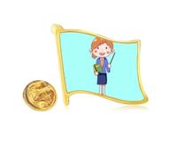 Teacher Animation Outline Role Tutor Golden Metal Flag Lapel Pin Badge