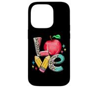 Teacher Apple Love Pencil Leopard Back to School Case for iPhone 14 Pro