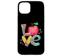 Teacher Apple Love Pencil Leopard Back to School Case for iPhone 15 Plus