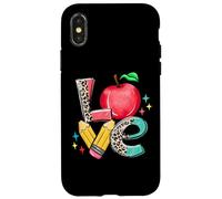Teacher Apple Love Pencil Leopard Back to School Case for iPhone X/XS
