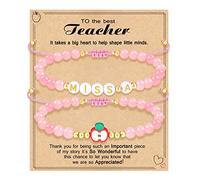 Teacher Appreciation Bracelet Gifts for Women Initial Beaded Bracelets Back to School Thank You Teacher Gifts 2pcs Link Bracelet New Teacher Graduation Gift Birthday Retirement Teachers' Day Jewelry