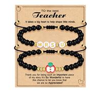 Teacher Appreciation Bracelet Gifts for Women Initial Beaded Bracelets Back to School Thank You Teacher Gifts 2pcs Link Bracelet New Teacher Graduation Gift Birthday Retirement Teachers' Day Jewelry