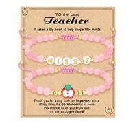 Teacher Appreciation Bracelet Gifts for Women Initial Beaded Bracelets Back to School Thank You Teacher Gifts 2pcs Link Bracelet New Teacher Graduation Gift Birthday Retirement Teachers' Day Jewelry