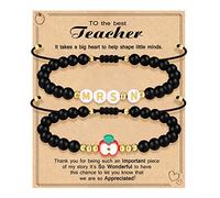 Teacher Appreciation Bracelet Gifts for Women Initial Beaded Bracelets Back to School Thank You Teacher Gifts 2pcs Link Bracelet New Teacher Graduation Gift Birthday Retirement Teachers' Day Jewelry