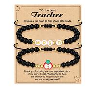 Teacher Appreciation Bracelet Gifts for Women Initial Beaded Bracelets Back to School Thank You Teacher Gifts 2pcs Link Bracelet New Teacher Graduation Gift Birthday Retirement Teachers' Day Jewelry