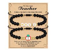 Teacher Appreciation Bracelet Gifts for Women Initial Beaded Bracelets Back to School Thank You Teacher Gifts 2pcs Link Bracelet New Teacher Graduation Gift Birthday Retirement Teachers' Day Jewelry