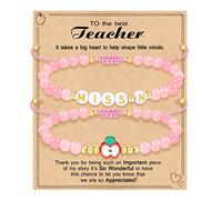 Teacher Appreciation Bracelet Gifts for Women Initial Beaded Bracelets Back to School Thank You Teacher Gifts 2pcs Link Bracelet New Teacher Graduation Gift Birthday Retirement Teachers' Day Jewelry
