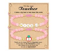 Teacher Appreciation Bracelet Gifts for Women Initial Beaded Bracelets Back to School Thank You Teacher Gifts 2pcs Link Bracelet New Teacher Graduation Gift Birthday Retirement Teachers' Day Jewelry