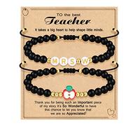 Teacher Appreciation Bracelet Gifts for Women Initial Beaded Bracelets Back to School Thank You Teacher Gifts 2pcs Link Bracelet New Teacher Graduation Gift Birthday Retirement Teachers' Day Jewelry