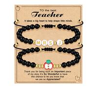 Teacher Appreciation Bracelet Gifts for Women Initial Beaded Bracelets Back to School Thank You Teacher Gifts 2pcs Link Bracelet New Teacher Graduation Gift Birthday Retirement Teachers' Day Jewelry