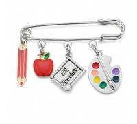 Teacher Appreciation Gift Brooch Pin for Women Educator Charm Safety Pin Pencil Apple Palette Jewelry Graduation Christmas Birthday Back to School Present for Mentor Tutor Coach, L, Zinc, no gemstone