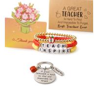 Teacher Appreciation Gift Set, Beaded Bracelet, Thanks Keyring, 3D Tulip Greeting Card, Heart-Warming Gift Set for Teachers at the Start of the School Year, Thanksgiving, Graduation, Upon Retirement