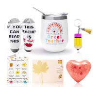 Teacher Appreciation Gift Sets,Teacher Appreciation Gift Basket for Women,Back to School Gift,Christmas Gift for Teacher - Wine Tumbler, Bookmarks,Keychain,Socks and Cards from Students (Blue)