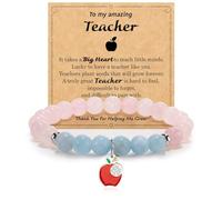 Teacher Appreciation Gifts for Women Men Nature Stone Red apple Pendant Bead Bracelet With Message Card Inspirational Teachers's Day Graduation Last Day of School Jewelry Gifts, Middle, Stone, no