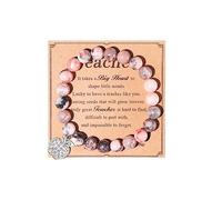 Teacher Appreciation Gifts,Natural Stone Teacher Bracelet Gifts for Women, Thank You Gifts for Teacher Meaningful Gifts 8MM 6MM Beads Luck Bracelet With Gift Message Card Apple Pendant Jewelry, 7