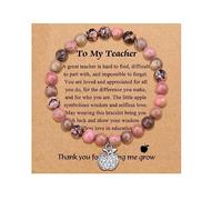 Teacher Appreciation Gifts,Natural Stone Teacher Bracelet Gifts for Women, Thank You Gifts for Teacher Meaningful Gifts 8MM 6MM Beads Luck Bracelet With Gift Message Card Apple Pendant Jewelry, 7