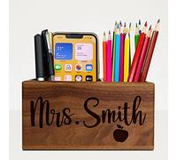 Teacher Appreciation Gifts, Personalized Pen Holder, Solid Wood Desk Organizer with Custom Name, Thanksgiving Graduation Present, Retirement, Birthday, End of Year First Day of School