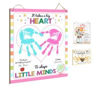Teacher Appreciation Handprint Art, Teacher Gift Handprints Craft Wooden Hanging Sign, DIY Hand Print Craft Keepsake from Students, Custom End of Year Gift, It Takes A Big Heart to Shape Little Minds