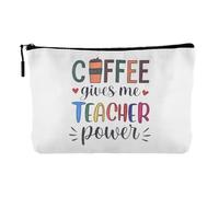 Teacher Appreciation Inspirational Gift for Women Mentor Teacher Birthday Present for Preschool Teachers Cosmetic Makeup Bag, Coffee Give Me Teacher Power, S, Coffee Give Me Teacher Power