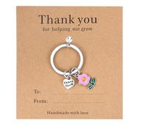 Teacher Appreciation Key Chains Thank You for Helping Me Grow Gifts Thank You Keychain In Bulk for Teachers Day Birthday Easter Christmas End of Year Gifts Key Chains Pink Flower Keychain