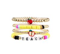 Teacher Appreciation Stackable Bracelets Colorful Solf Clay Love Teach Inspire Letter Beaded Handmade Adjustable Jewelry Sweet Teacher Back to School Gifts for Women, metal, clay