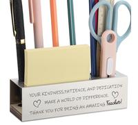 Teacher Appreciation Stainless Steel Pencil Holder with Engraved Quote, Thank You Gift from Student for Women Men, Desk Organizer for Pens Scissors Sticky Notes, Motivational Office Decor - FBA385