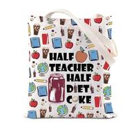 Teacher Appreciation Tote Bag Soft Drink Lovers Canvas Bag Teacher Day Gift Half Teacher Gift Teacher Life Gift Soda Can Gift (Teacher Diet Tote)