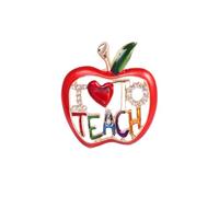 Teacher Brooch Pin for Women Crystal Red Apple Yellow Pencil Back to School Teacher’s Day Appreciation Gifts, M, Metal, cubic zirconia