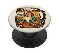 Teacher Chaos Coffee Cup Caffeinated Coping Joke Pun PopSockets Adhesive PopGrip