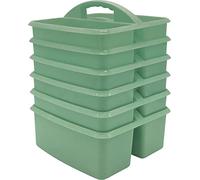 Teacher Created Resources Eucalyptus Green Portable Plastic Storage Caddy 6-Pack for Classrooms, Kids Room, and Office Organization, 3 Compartments