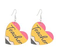 Teacher Dangle Earrings Back to School Students Earrings Colorful Pencil Apple Book Rainbow Earrings for Women Teachers Graduation Back to School Jewelry, L, WOODEN, No Gemstone