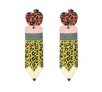 Teacher Dangle Earrings Back to School Students Earrings Colorful Pencil Apple Book Rainbow Earrings for Women Teachers Graduation Back to School Jewelry, L, WOODEN, No Gemstone