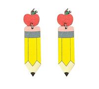 Teacher Dangle Earrings Back to School Students Earrings Colorful Pencil Apple Book Rainbow Earrings for Women Teachers Graduation Back to School Jewelry, L, WOODEN, No Gemstone