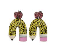 Teacher Dangle Earrings Back to School Students Earrings Colorful Pencil Apple Book Rainbow Earrings for Women Teachers Graduation Back to School Jewelry, L, WOODEN, No Gemstone