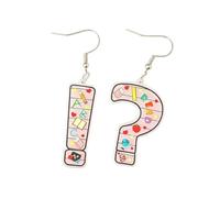 Teacher Dangle Earrings Glitter Acrylic Rainbow Number 123 Exclamation Question Mark Drop Earrings Teacher Appreciation Week Jewelry, Zinc, No Gemstone