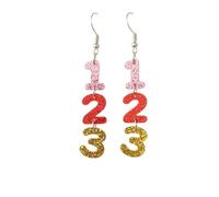Teacher Dangle Earrings Glitter Acrylic Rainbow Number 123 Exclamation Question Mark Drop Earrings Teacher Appreciation Week Jewelry, Zinc, No Gemstone