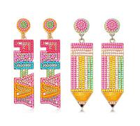 Teacher Earrings Beaded Dangle Earrings for Women Boho Apple FRI-YAY Earrings Back To School Jewelry Set Holiday Teacher Appreciation Gifts, Zinc, Rhinestone